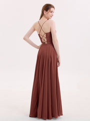 Spaghetti Bretelle Dentelle Robe avec Corset Dos terracotta