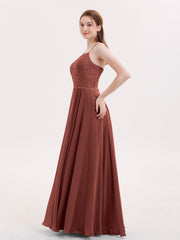 Spaghetti Bretelle Dentelle Robe avec Corset Dos terracotta
