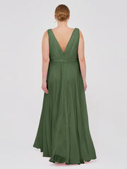 Col En V Mousseline Robes De Demoiselle d'Honneur Olive Verte