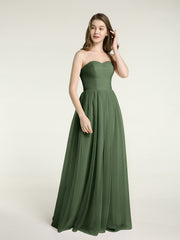 Sans Bretelles Col En Cœur Longue Tulle Robes De Demoiselle d'Honneur Olive Verte