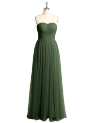 Sans Bretelles Col En Cœur Longue Tulle Robes De Demoiselle d'Honneur Olive Verte
