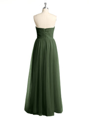 Sans Bretelles Col En Cœur Longue Tulle Robes De Demoiselle d'Honneur Olive Verte