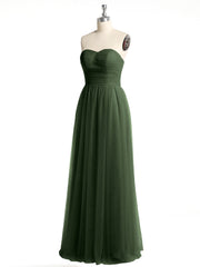 Sans Bretelles Col En Cœur Longue Tulle Robes De Demoiselle d'Honneur Olive Verte