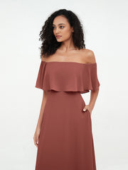 Jupe Etagée en Mousseline Robes Longues à Epaules Dénudées terracotta Grande Taille