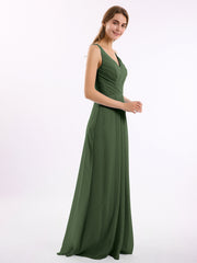 Col En V Mousseline Robe De Demoiselle d'Honneur Avec Dos Nu Olive Verte
