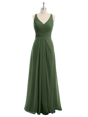 Col En V Mousseline Robe De Demoiselle d'Honneur Avec Dos Nu Olive Verte Grande Taille