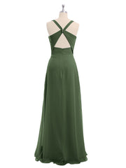 Col En V Mousseline Robe De Demoiselle d'Honneur Avec Dos Nu Olive Verte Grande Taille