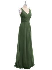 Col En V Mousseline Robe De Demoiselle d'Honneur Avec Dos Nu Olive Verte Grande Taille