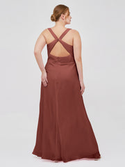 Col En V Mousseline Robe De Demoiselle d'Honneur Avec Dos Nu terracotta Grande Taille