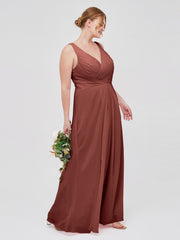Col En V Mousseline Robe De Demoiselle d'Honneur Avec Dos Nu terracotta