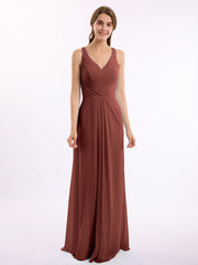 Col En V Mousseline Robe De Demoiselle d'Honneur Avec Dos Nu terracotta