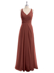 Col En V Mousseline Robe De Demoiselle d'Honneur Avec Dos Nu terracotta