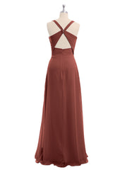 Col En V Mousseline Robe De Demoiselle d'Honneur Avec Dos Nu terracotta