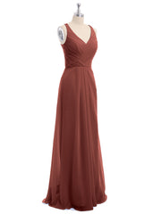 Col En V Mousseline Robe De Demoiselle d'Honneur Avec Dos Nu terracotta Grande Taille