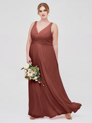 Col En V Mousseline Robe De Demoiselle d'Honneur Avec Dos Nu terracotta