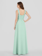 Robe Longue Epaule Bretelle Dentelle et Mousseline Vert Menthe