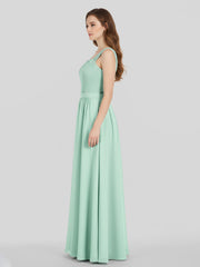 Robe Longue Epaule Bretelle Dentelle et Mousseline Vert Menthe