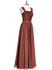 Robe Longue Epaule Bretelle Dentelle et Mousseline terracotta