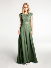 Robe Longue en Mousseline Et Dentelle à Col Cache-Cœur Illusion Olive Verte