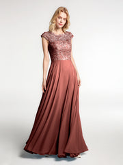 Robe Longue en Mousseline Et Dentelle à Col Cache-Cœur Illusion terracotta Grande Taille