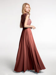 Robe Longue en Mousseline Et Dentelle à Col Cache-Cœur Illusion terracotta