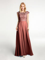 Robe Longue en Mousseline Et Dentelle à Col Cache-Cœur Illusion terracotta