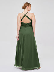Dentelle Corsage Mousseline Jupe Robes Avec Fente Olive Verte Grande Taille