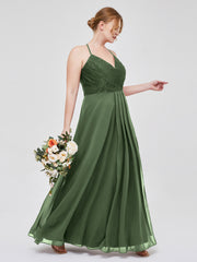 Dentelle Corsage Mousseline Jupe Robes Avec Fente Olive Verte Grande Taille