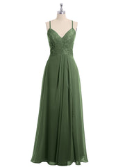 Dentelle Corsage Mousseline Jupe Robes Avec Fente Olive Verte Grande Taille