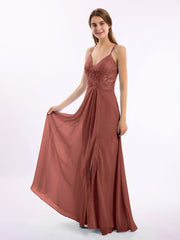 Dentelle Corsage Mousseline Jupe Robes Avec Fente terracotta