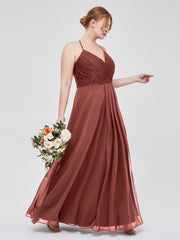 Dentelle Corsage Mousseline Jupe Robes Avec Fente terracotta Grande Taille