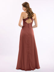 Dentelle Corsage Mousseline Jupe Robes Avec Fente terracotta