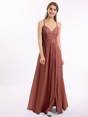 Dentelle Corsage Mousseline Jupe Robes Avec Fente terracotta