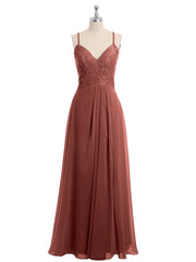 Dentelle Corsage Mousseline Jupe Robes Avec Fente terracotta