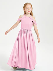 Robes de Demoiselle d'Honneur Junior à Hors de l'Épaule de Rêve Rose Bonbon