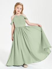 Robes de Demoiselle d'Honneur Junior à Hors de l'Épaule de Rêve Sauge Poudrée