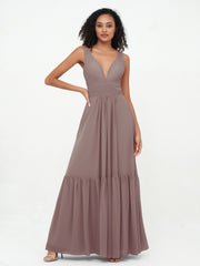 Robes Boho en Mousseline à Col en V Profond avec Jupe à Plusieurs Niveaux Dusk Grande Taille