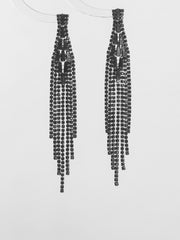 Boucles d'oreilles longues à pampilles noires et diamants