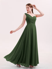 Une Epaule Mousseline Longue Robe Demoiselle d'honneur Olive Verte Grande Taille