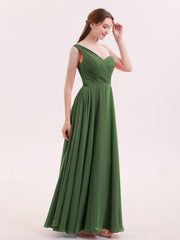 Une Epaule Mousseline Longue Robe Demoiselle d'honneur Olive Verte