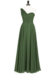 Une Epaule Mousseline Longue Robe Demoiselle d'honneur Olive Verte Grande Taille