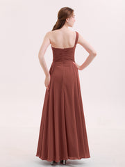 Une Epaule Mousseline Longue Robe Demoiselle d'honneur terracotta