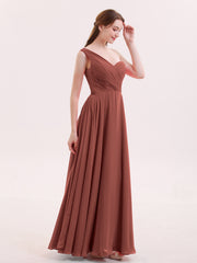 Une Epaule Mousseline Longue Robe Demoiselle d'honneur terracotta