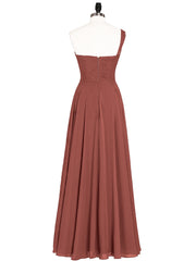 Une Epaule Mousseline Longue Robe Demoiselle d'honneur terracotta