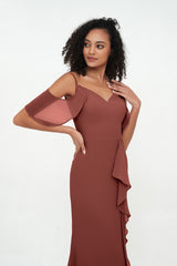 Robes en Colonne à Bbretelles Spaghetti avec Fente terracotta Grande Taille