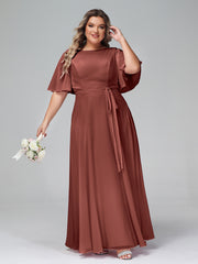 Robes Longues en Mousseline à Manches Flottantes avec Nœud à Ceinture terracotta Grande Taille