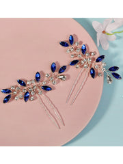 Peigne Perles et Strass Bleus Élégant 3 Pcs