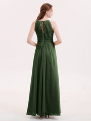 Licou Mousseline Robe Demoiselle d'honneures avec Ceinture Nœud Olive Verte Grande Taille