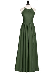 Licou Mousseline Robe Demoiselle d'honneures avec Ceinture Nœud Olive Verte Grande Taille