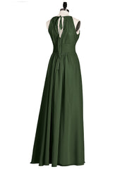 Licou Mousseline Robe Demoiselle d'honneures avec Ceinture Nœud Olive Verte